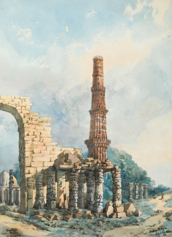 The Qutab Minar, Old Delhi by General Sir John Miller Adyce (1819-1900), a British army officer serving in the sub-continent