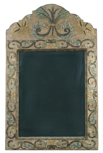 Lot 700 - A 17th/18th century Portuguese silkwork framed mirror