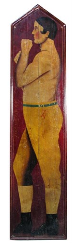 Lot 654 - Of boxing interest, a decorative painted panel of the bare knuckle fighter Tom Sayers
