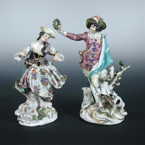 Lot 34 - A pair of Samson Meissen figures of dancing shepherd and shepherdess