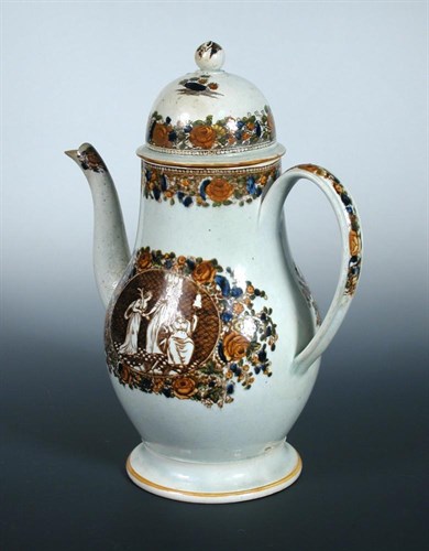 Lot 1 - An early 19th century Liverpool pearl ware coffee pot and cover