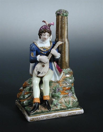 Lot 55 - A mid 19th century Popov porcelain figure of a Renaissance lutanist