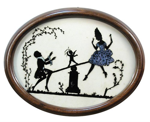 Lot 722 - An early 20th century oval reverse glass silhouette