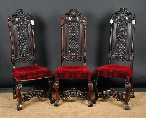 Lot 814 - A set of three 17th century French walnut framed high back chairs