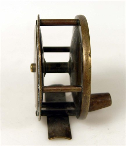 Lot 614 - Unnamed - a brass and ebonite salmon reel, 4.1/2in