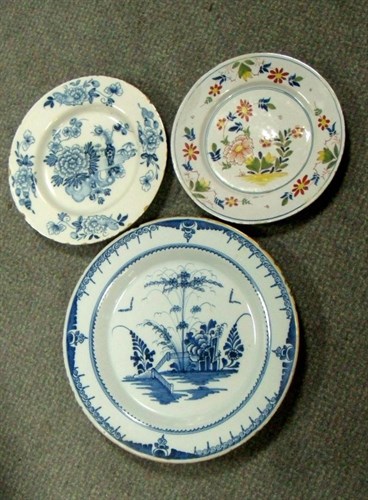 Lot 2 - Three mid 18th century English Delft plates