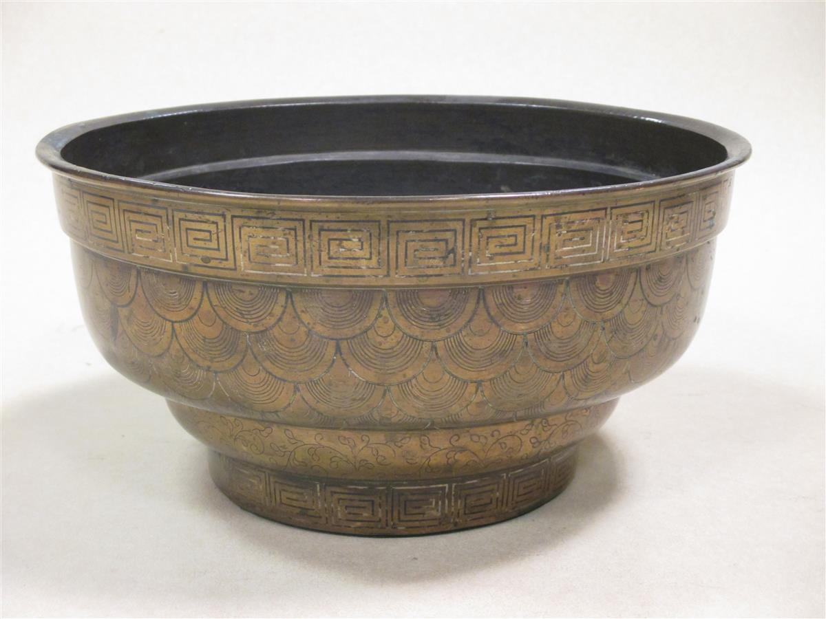 Lot 11 - A Chinese wire inlaid bronze bowl, later
