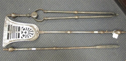 Lot 446 - A set of three 18th century steel fire irons