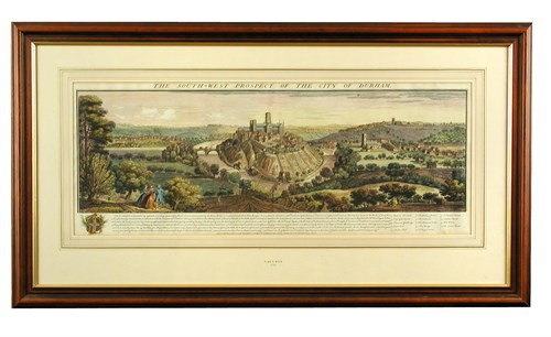 Lot 31 - S and N Buck, The South West Prospect of the City of Durham, engraving with later hand colour, c.1745, 30 x 79cm