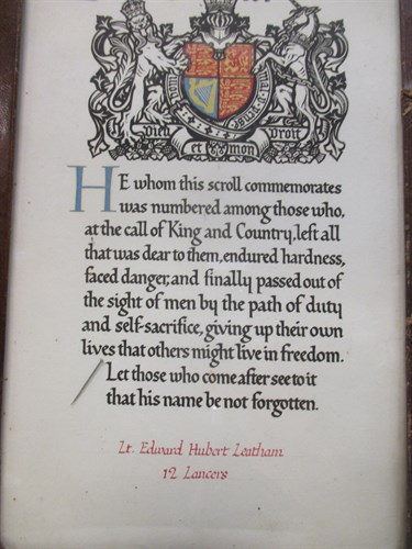 Lot 54 - A WWI trio to Lt Edward Leatham, 12th Lancers