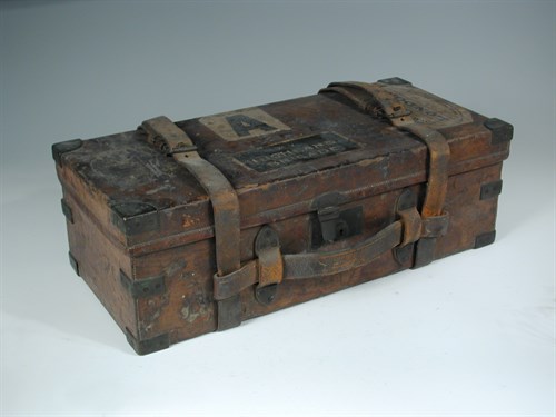 Lot 168 - A leather and brass cornered cartridge magazine