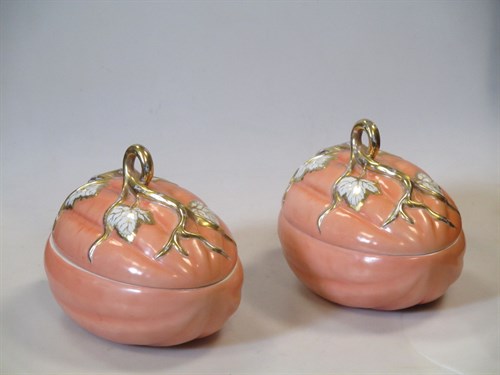 Lot 29 - A pair of Continental porcelain Melon tureens...