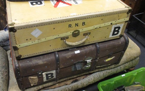 Lot 254 - A lady's fitted cabin trunk, by Debenham & Freebody, Welbeck Street, stamped "RNB" and another (2)