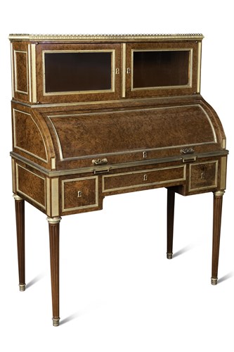 Lot 425 - A late Louis XVI burr amboyna wood and mahogany bureau a cylindre