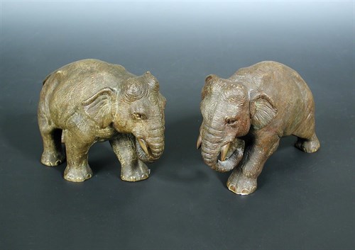 Lot 245 - A pair of early 20th century bronze elephants