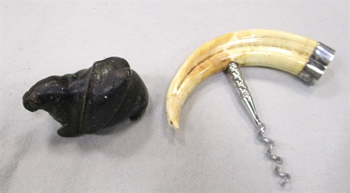 Lot 244 - A Boar's tusk and silver mounted corkscrew
