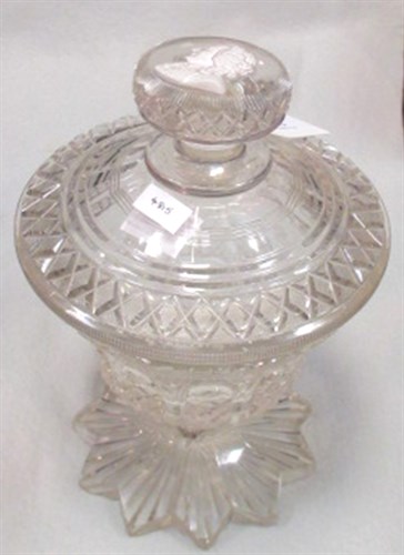 Lot 292 - An 1830s jam pot, the cover finial with a sulphide of J S Bach, probably Bohemian