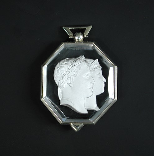 Lot 280 - A Desprez octagonal pendant sulphide of Napoleon and Marie Louise, later mounted in white metal