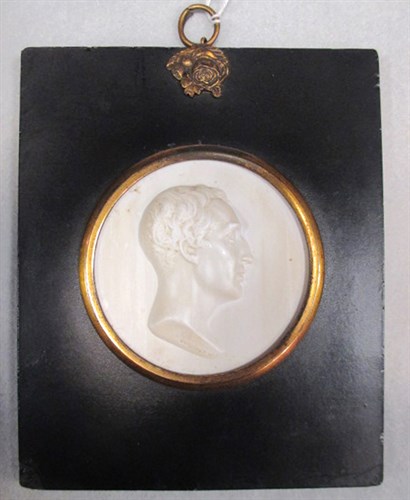 Lot 284 - A John Henning white glass paste profile of Rev James Grahame (1765-1811)