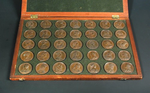 Lot 53 - Jean Dassier (1676-1763), a set of thirty-five bronze medallions of the Kings and Queens of England and Oliver Cromwell