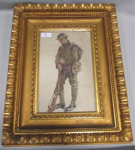 Lot 72 - A WWI period watercolour of a British soldier in battledress