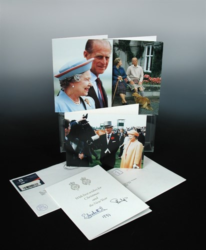 Lot 128 - Five HM Queen Elizabeth II and HRH Prince Philip, Duke of Edinburgh signed Christmas cards