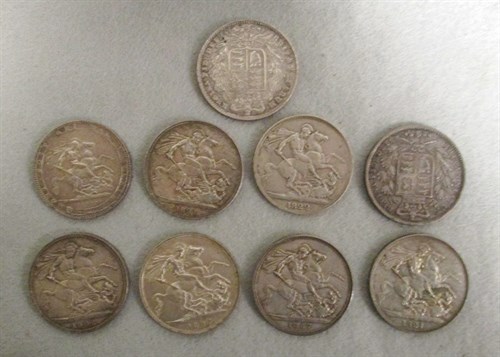 Lot 14 - Nine silver crowns, 1820 good VF, 1821 x 2,...
