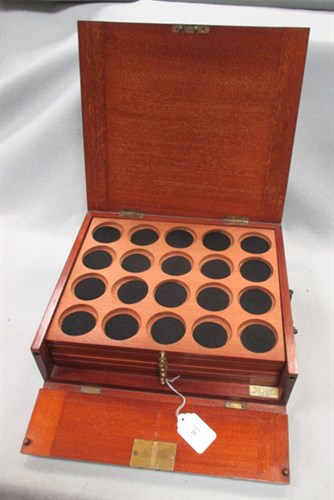 Lot 21 - An early 20th century mahogany coin tray case...