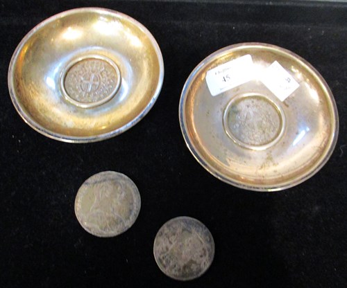 Lot 45 - A pair of Maltese silver coin dishes inset...