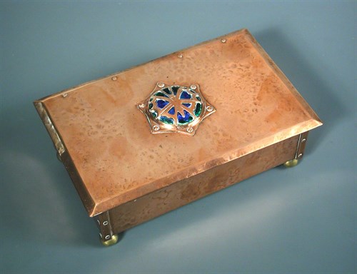 Lot 143 - An Arts & Crafts copper and enamel table box