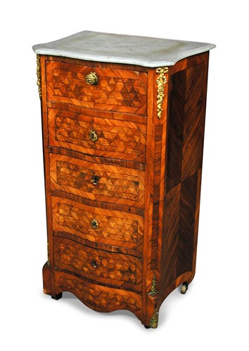 Lot 402 - A French Transitional parquetry inlaid kingwood night table