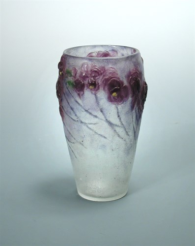 Lot 7 - Gabriel Argy-Rousseau, (French, 1885-1963), a pâte-de-verre glass Parma Violets pattern vase