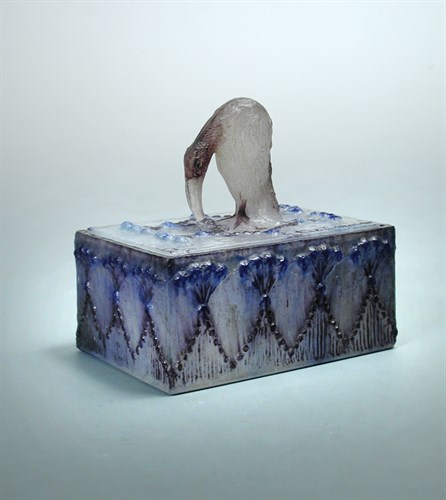 Lot 9 - Gabriel Argy-Rousseau, (French, 1885-1963), a rare pâte-de-verre glass Ibis box and cover