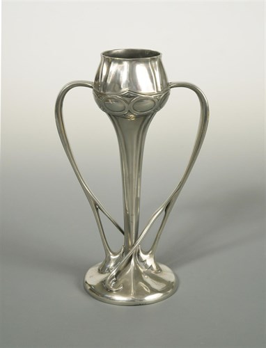 Lot 151 - Archibald Knox for Liberty & Co., a Tudric pewter twin-handled tulip vase, No. 029