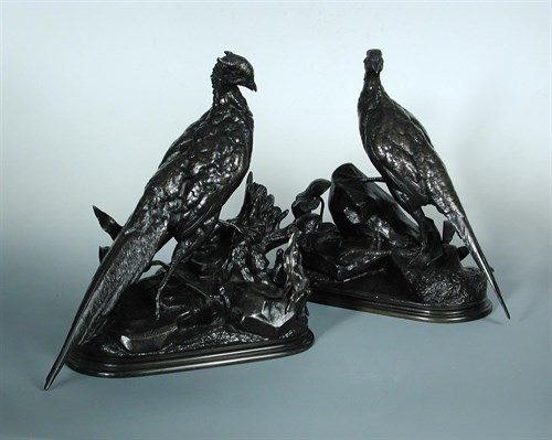 Lot 263 - Jules Moigniez (1835-94), a pair of bronze pheasants