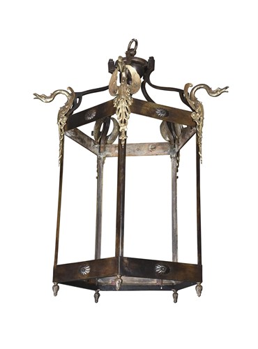 Lot 444 - A brass pentagonal hall lantern
