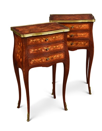 Lot 423 - A pair of Transitional style kingwood and marquetry tables