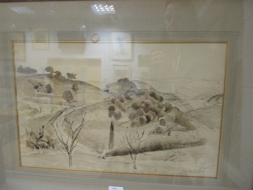 Lot 349 - Jean Marchand, Provence landscape, pen and ink...