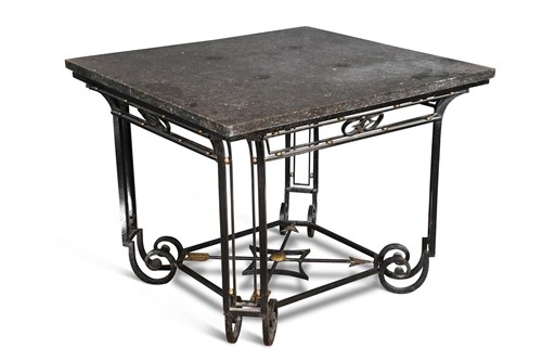 Lot 230 - A marble topped wrought iron centre table, circe 1940