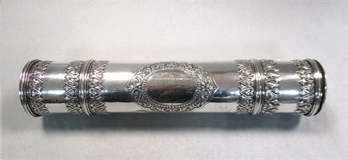 Lot 10 - A Victorian Indian silver presentation tube by Hamilton & Co
