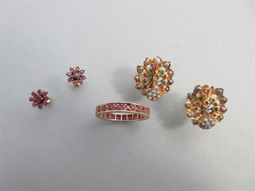 Lot 191 - A pair of gemset peacock earstuds together...