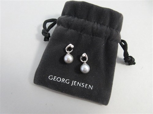 Lot 305 - A pair of cultured grey pearl and diamond earpendants by Georg Jensen