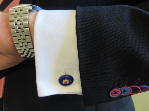 Lot 231 - A pair of lapis lazuli and ruby cufflinks