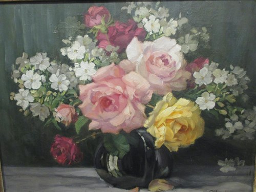 Lot 248 - C. Houston - Still life of roses in a jug -...
