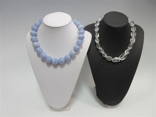 Lot 270 - A blue lace agate necklace and a rock crystal nugget necklace