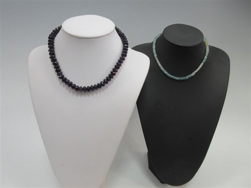 Lot 240 - A row of faceted multi coloured beryl beads and a row of faceted amethyst beads