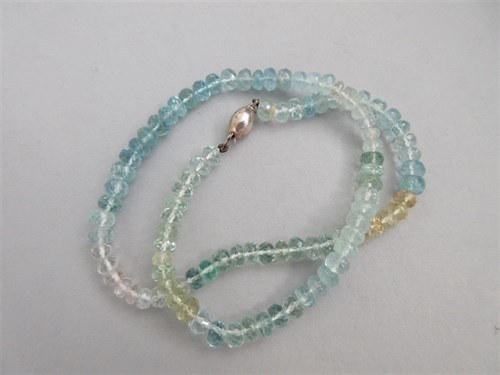 Lot 240 - A row of faceted multi coloured beryl beads and a row of faceted amethyst beads