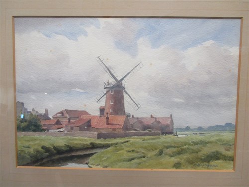 Lot 316 - R. E. Jordon 'Windmill', signed, watercolour;...