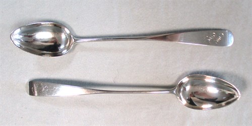 Lot 37 - A pair of George III Scottish silver basting spoons