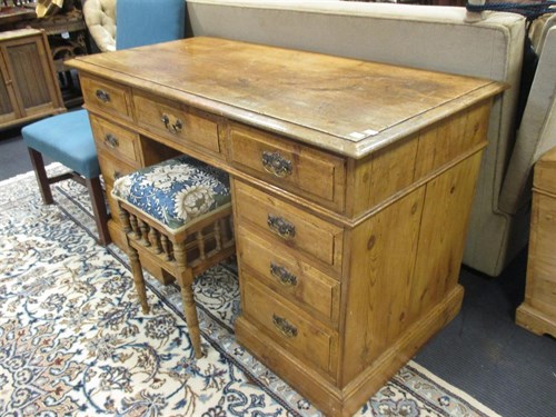 Lot 364 - A modern pine pedestal desk on plinth base...